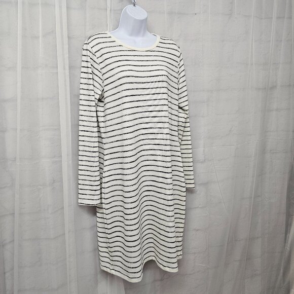 Dip Dress Knit White Black Stripes Shift Casual Preppy L - Picture 3 of 8